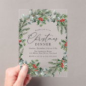 Invitations En Acrylique Élégant Holly Berries et dîner de Noël de pin (In situ (ordinateur de poche))