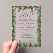 Invitations En Acrylique Elegant Holly | Berries Frame 100e fête d'annivers (In situ (ordinateur de poche))