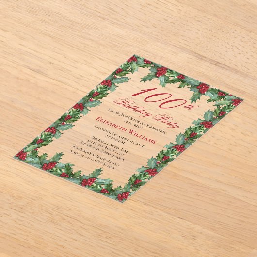 Invitations En Acrylique Elegant Holly | Berries Frame 100e fête d'annivers (Poser)