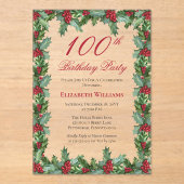 Invitations En Acrylique Elegant Holly | Berries Frame 100e fête d'annivers (Recto)
