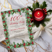 Invitations En Acrylique Elegant Holly | Berries Frame 100e fête d'annivers