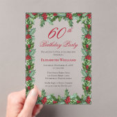 Invitations En Acrylique Elegant Holly | Berries Frame 60e fête d'anniversa (In situ (ordinateur de poche))