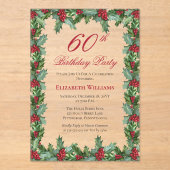 Invitations En Acrylique Elegant Holly | Berries Frame 60e fête d'anniversa (Recto)