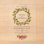 Invitations En Acrylique Élégant Holly Wreath Mariage de Noël (Recto)