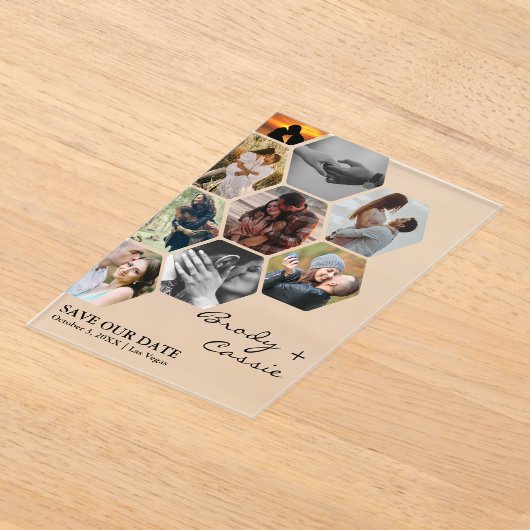 Invitations En Acrylique Elégant Honeypeb Photo Wedding Enregistrer la date (Poser)