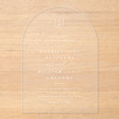 Invitations En Acrylique Élégant Initiales de calligraphie Mariage d'arc bl (Recto)