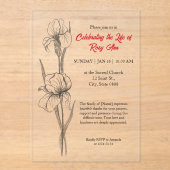 Invitations En Acrylique Elegant Iris "Celebrating the Life" Funeral (Recto)