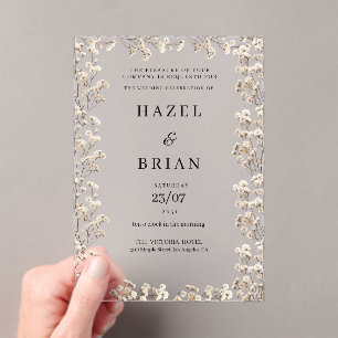 Invitations En Acrylique Élégant ivoire blanc gypsophila Mariage floral