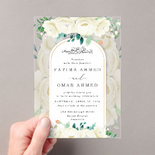 Invitations En Acrylique Elégant Jardin Floral Blanc Mariage musulman islam