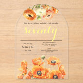 Invitations En Acrylique Elégant Jardin Orange Fleurs 70e anniversaire (Recto)