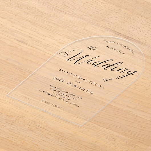 Invitations En Acrylique Élégant Jouer Romantique Mariage de script noir (Poser)