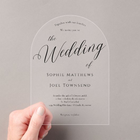 Invitations En Acrylique Élégant Jouer Romantique Mariage de script noir (In situ (ordinateur de poche))