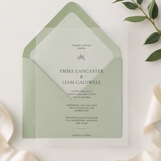 Invitations En Acrylique Elegant Laurel Leaf Minimalist Wedding