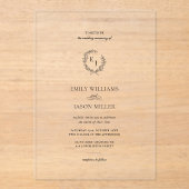 Invitations En Acrylique Elegant Laurel Wreath Minimalist Wedding (Recto)