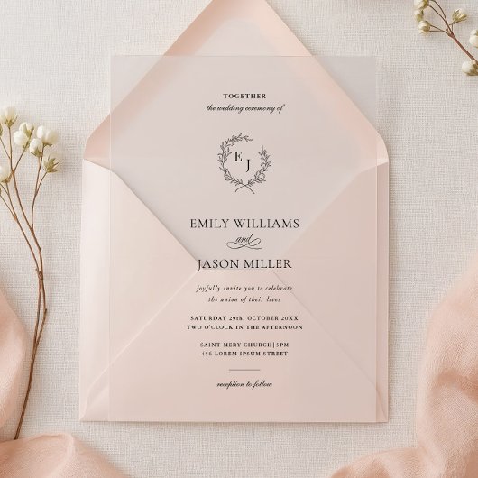 Invitations En Acrylique Elegant Laurel Wreath Minimalist Wedding
