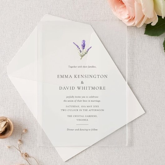 Invitations En Acrylique Elegant Lavender Flower Minimalist Wedding