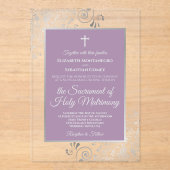 Invitations En Acrylique Elegant Lavender Purple & Silver Catholic Wedding (Recto)