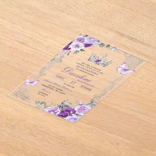 Invitations En Acrylique Elegant Lilac Purple Crown Quinceanera (Poser)