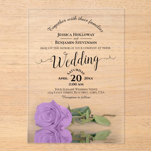 Invitations En Acrylique Élégant Lilac violet Rose Lacy Calligraphie Mariag (Recto)