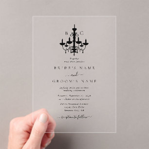 Invitations En Acrylique Élégant lustre noir blanc Mariage