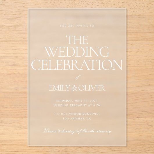 Invitations En Acrylique Elégant Luxueux Personalized White Text Mariage (Recto)