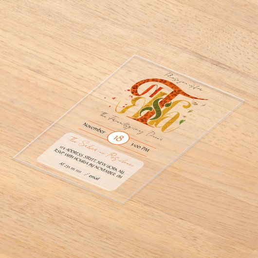 Invitations En Acrylique Elegant Manuscript Thanks Autumn Foliage (Poser)