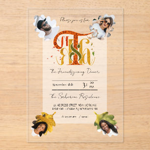 Invitations En Acrylique Élégant Manuscrit Merci Photos de Feuillage d'Auto