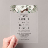 Invitations En Acrylique Élégant Mariage À feuillage persistant hiver moder (In situ (ordinateur de poche))