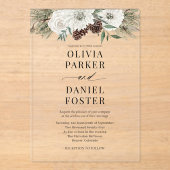 Invitations En Acrylique Élégant Mariage À feuillage persistant hiver moder (Recto)