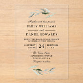 Invitations En Acrylique Élégant Mariage à feuilles vertes (Recto)