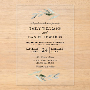 Invitations En Acrylique Élégant Mariage à feuilles vertes
