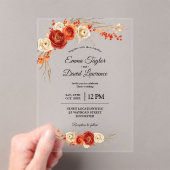 Invitations En Acrylique Élégant mariage à fleurs en terre cuite orange (In situ (ordinateur de poche))