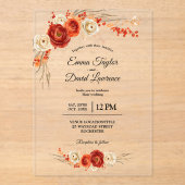 Invitations En Acrylique Élégant mariage à fleurs en terre cuite orange (Recto)