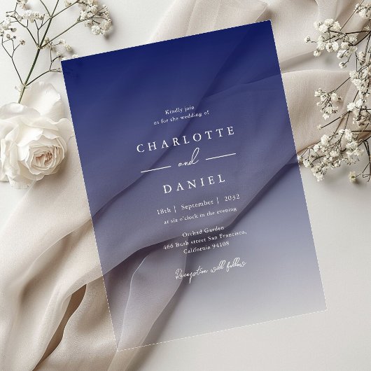 Invitations En Acrylique Élégant Mariage acrylique dégradé bleu marine