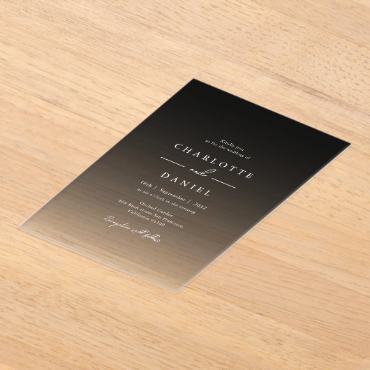 Invitations En Acrylique Élégant Mariage acrylique dégradé noir (Poser)