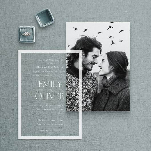Invitations En Acrylique Élégant Mariage blanc cadre classique