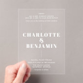 Invitations En Acrylique Élégant Mariage blanc moderne (In situ (ordinateur de poche))
