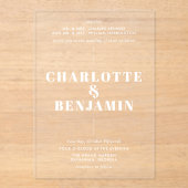Invitations En Acrylique Élégant Mariage blanc moderne (Recto)