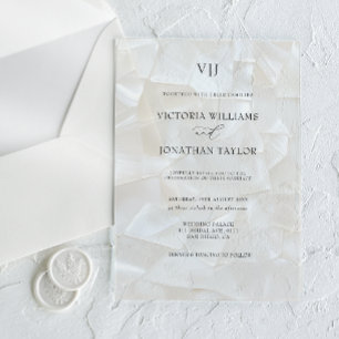 Invitations En Acrylique Élégant Mariage blanc Monogramme