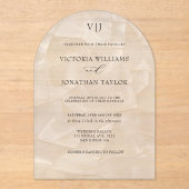 Invitations En Acrylique Élégant Mariage blanc Monogramme (Recto)