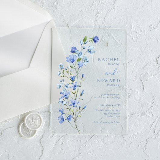 Invitations En Acrylique Elégant Mariage bleu bleu bleu bleu floral