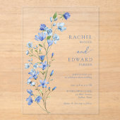 Invitations En Acrylique Elégant Mariage bleu bleu bleu bleu floral (Recto)