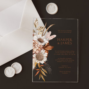Invitations En Acrylique Élégant Mariage Bohème Automnal en Terracotta Flor