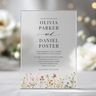 Invitations En Acrylique Élégant Mariage Bohème Minimaliste aux Fleurs Sauv
