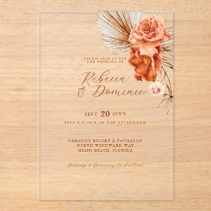 Invitations En Acrylique Élégant Mariage Bohème Rustique Floral
