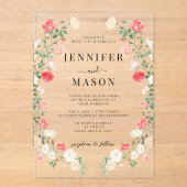 Invitations En Acrylique Élégant Mariage bohémien à fleurs de rose rouge (Recto)