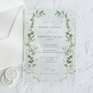 Invitations En Acrylique Élégant Mariage Botanique Shower de Mariée