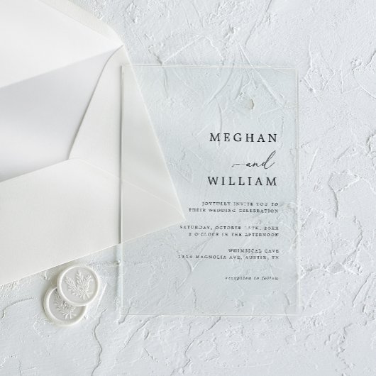 Invitations En Acrylique Élégant mariage calligraphie noir blanc