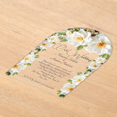 Invitations En Acrylique Elégant Mariage Camelias Fleurs Jaunes Blancs (Poser)