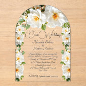 Invitations En Acrylique Elégant Mariage Camelias Fleurs Jaunes Blancs (Recto)
